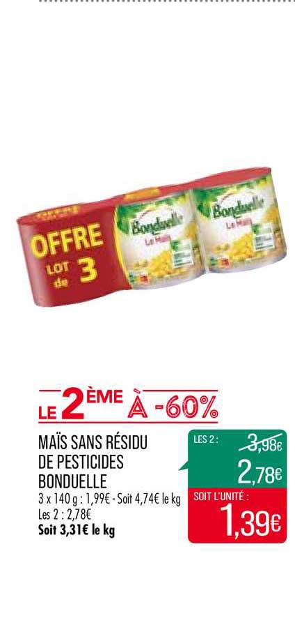 maïs sans résidu de pesticides bonduelle le 2ème à -60%