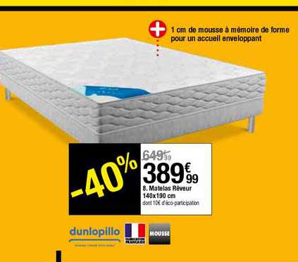matelas rêveur 140x190 cm dunlopillo mousse