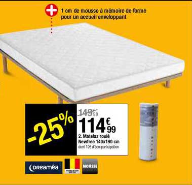 matelas roulé newfree 140x190 cm dreaméa mousse