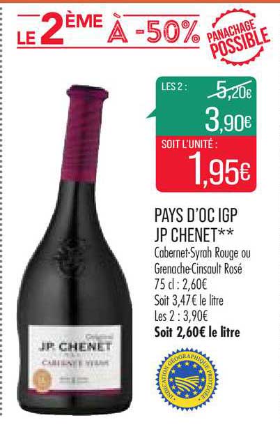 pays d'oc igp jp chenet le 2ème à -50%