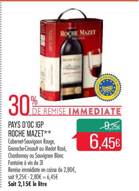 pays d'oc igp roche mazet 30% de remise immédiate