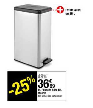 Poubelle Slim 40 L Chrome