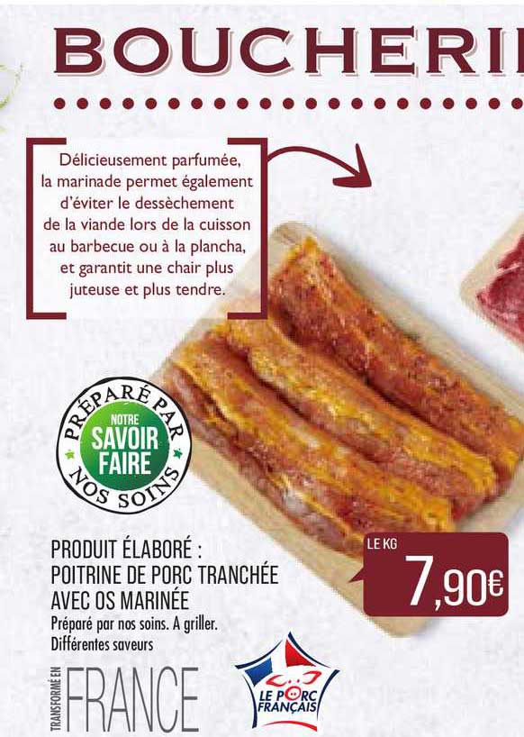 produit élaboré poitrine de porc tranchée avec os marinée