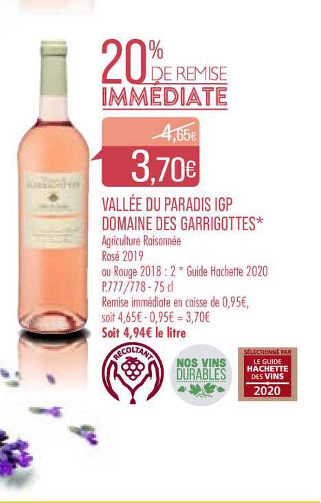 vallée du paradis igp domaines des garrigottes 20% de remise immédiate