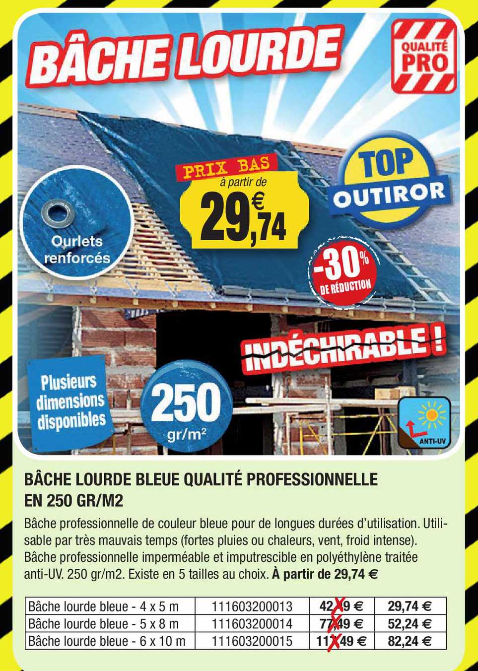 Bâche Lourde Bleue Qualité Professionnelle En 250 Gr-m²