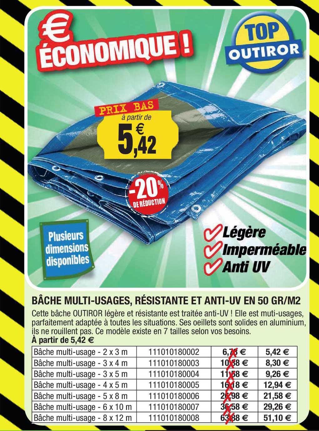 bâche multi-usages, résistante et anti-uv en 50 gr-m²