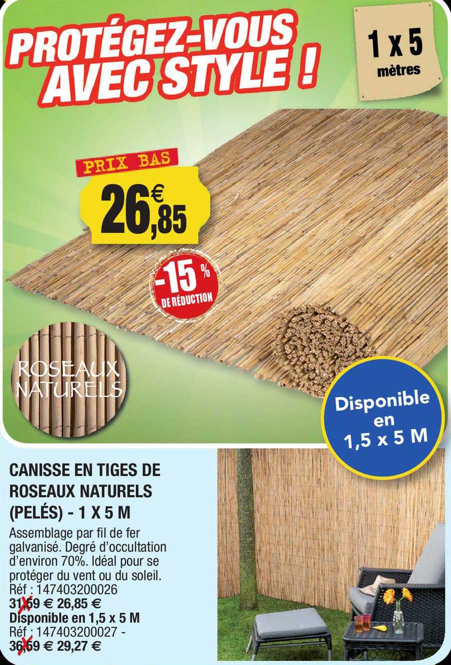 canisse en tiges de roseaux naturels (pelés) - 1 x 5 m