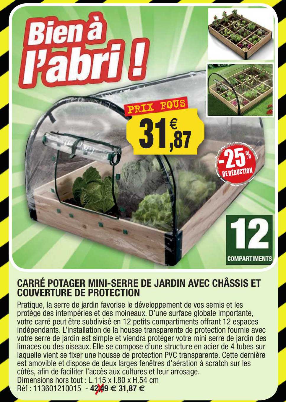 carré potager mini-serre de jardin avec châssis et couverture de protectio n