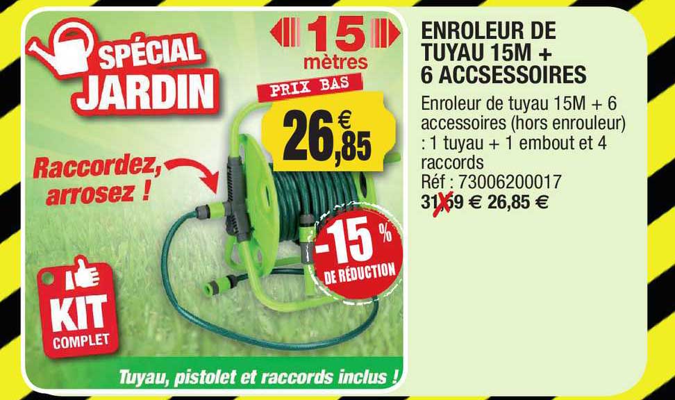 enrouleur de tuyau 15m + 6 accessoires