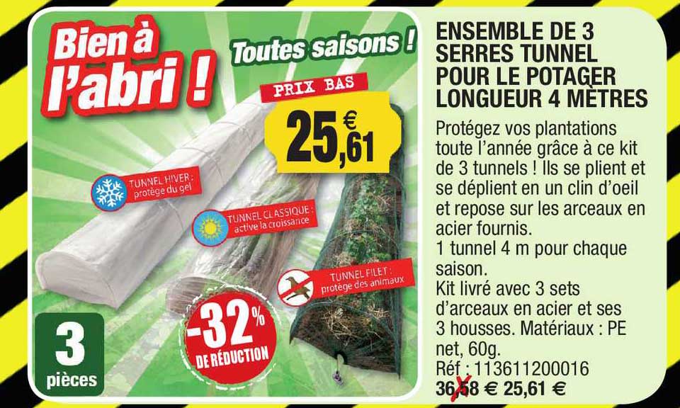 ensemble de 3 serres tunnel pour le potager longueur 4 mètres