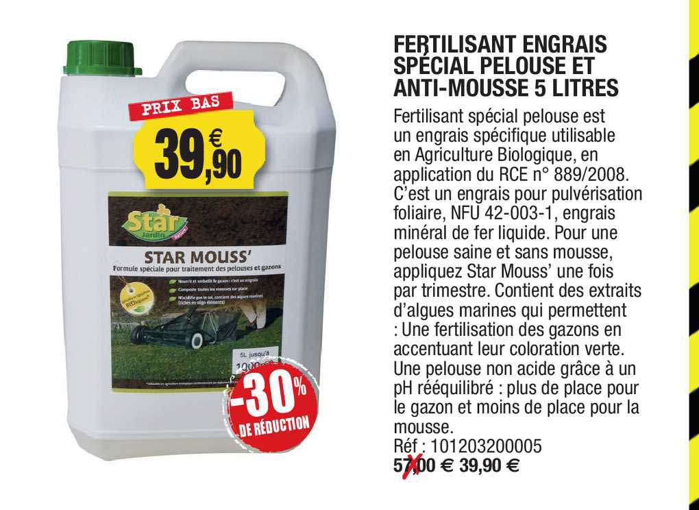 fertilisant engrais spécial pelouse et anti-mousse 5 litres