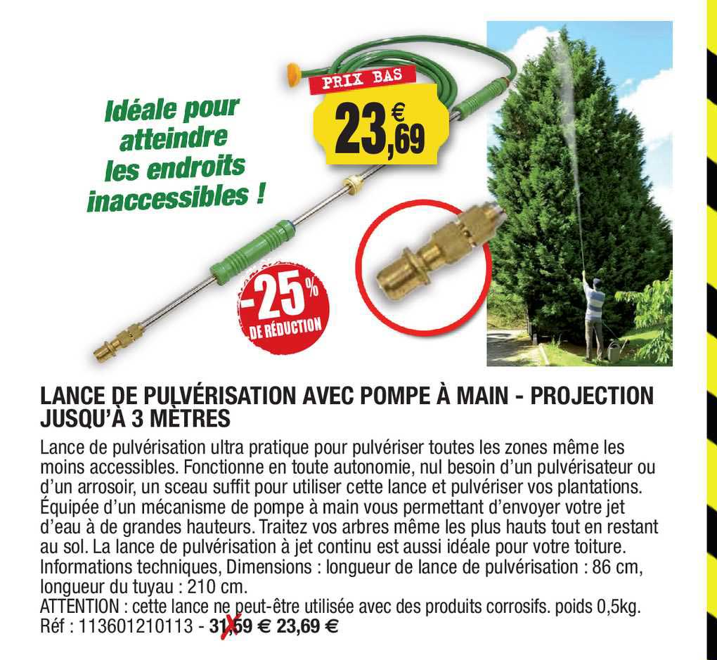 lance de pulvérisation avec pompe à main - projection jusqu'à 3 mètres