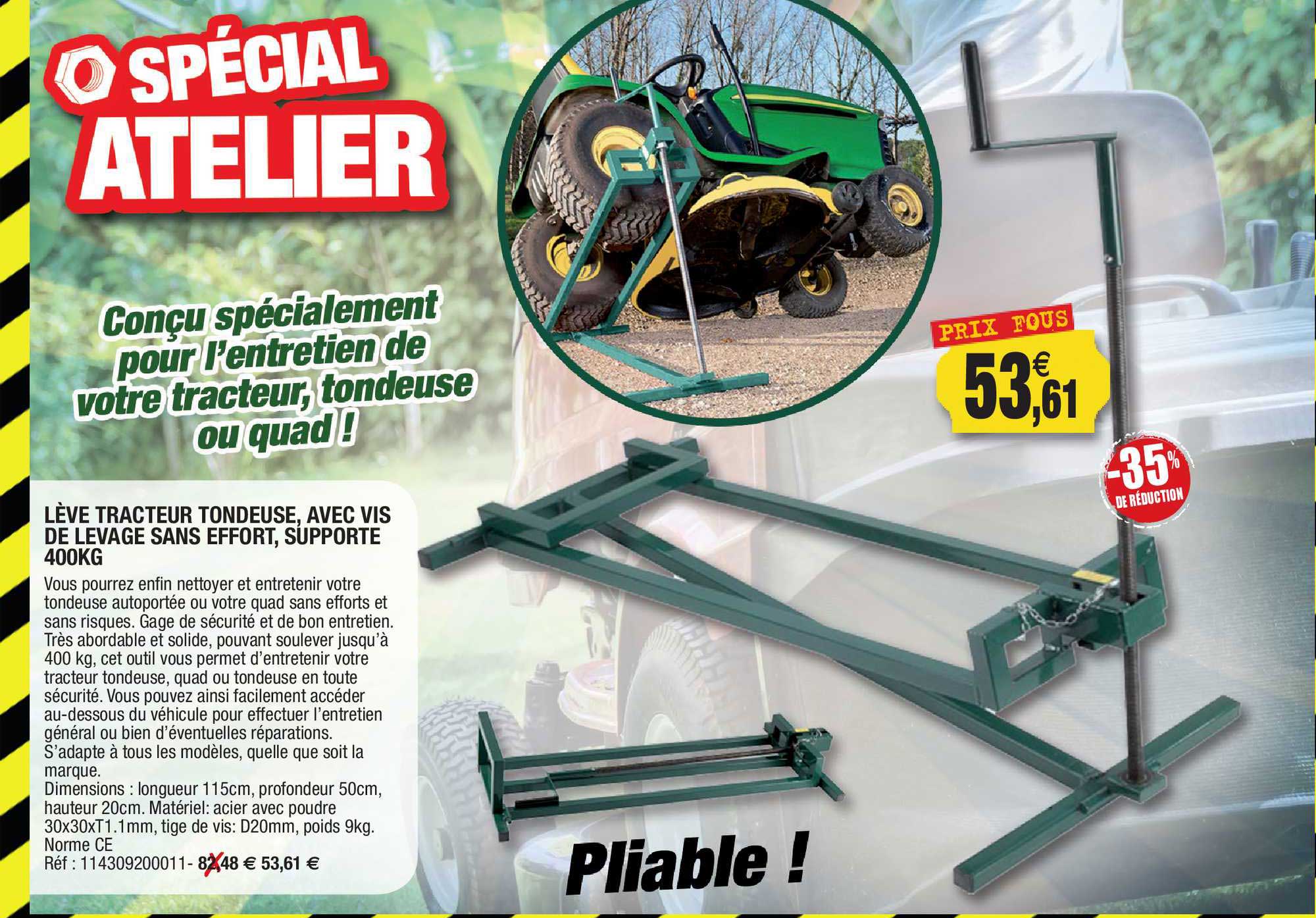 lève tracteur tondeuse, avec vis de levage sans offort, supporte 400kg