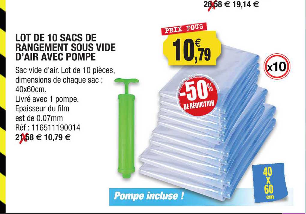 Lot De 10 Sacs De Rangement Sous Vide D'air Avec Pompe