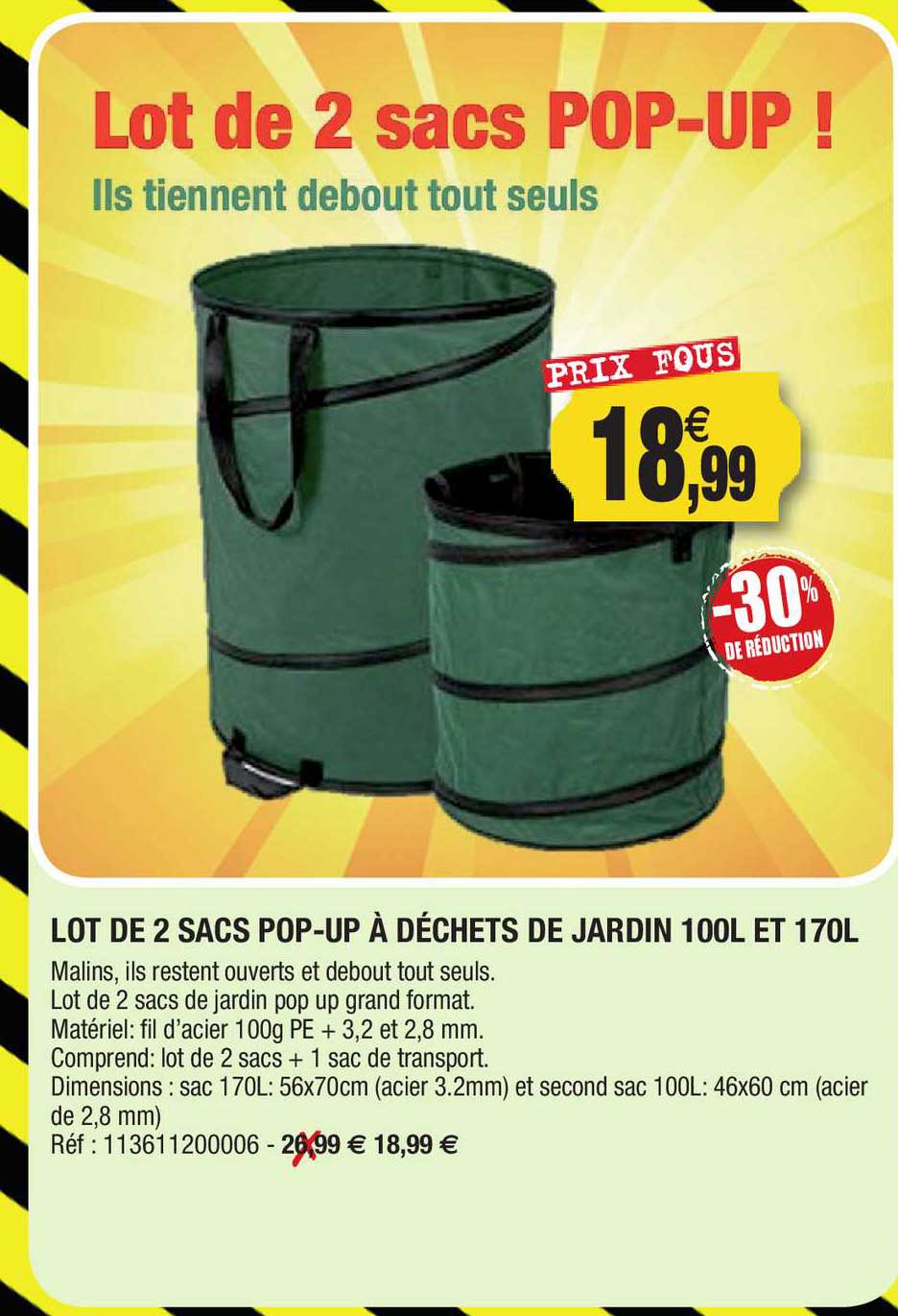lot de 2 sacs pop-up à déchets de jardin 100 l et 170 l