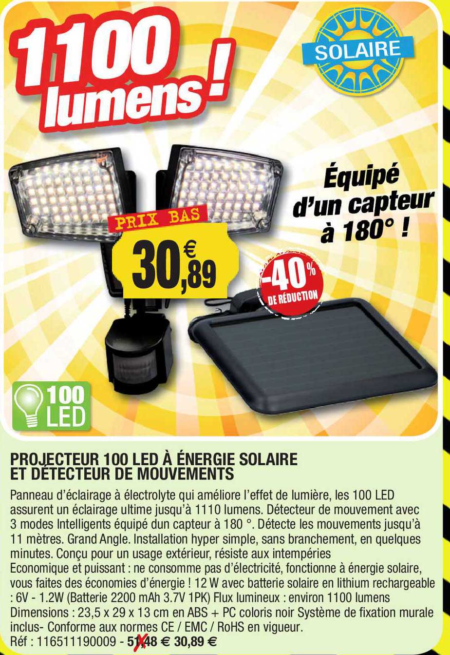 Projecteur 100 Led à énergie Solaire Et Détecteur De Mouvements