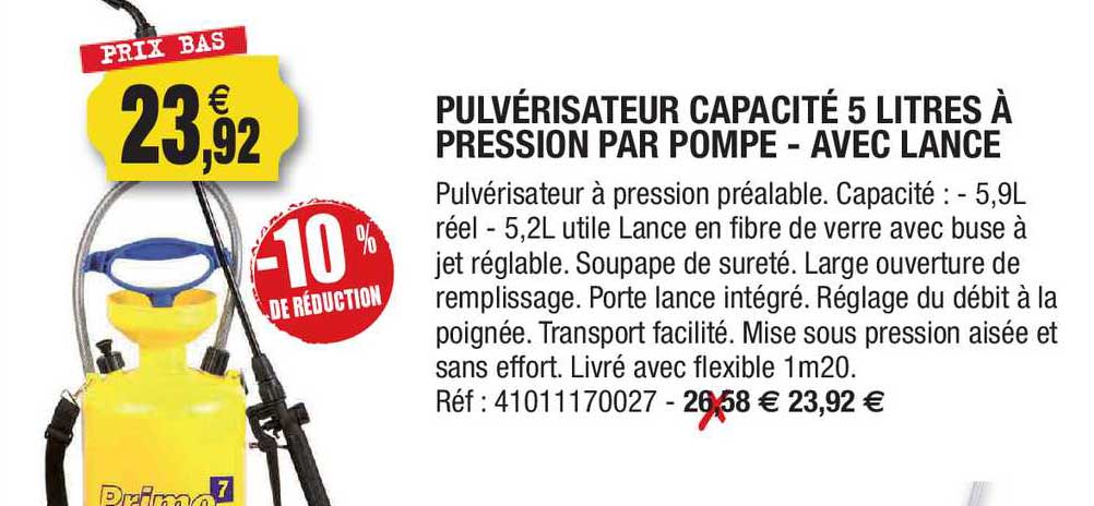 pulvérisateur capacité 5 litres à pression par pompe - avec lance