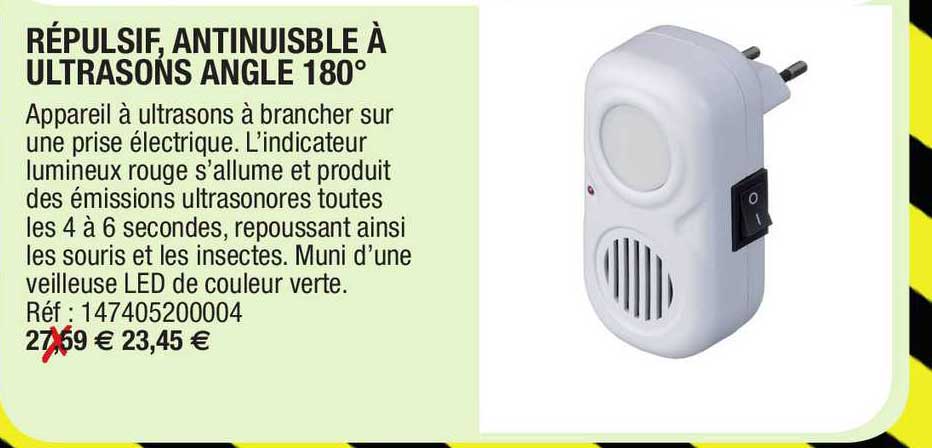 répulsif, antinuisible à ultrasons angle 180°