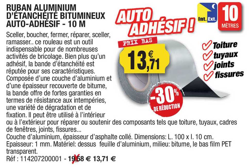 ruban aluminium d'étanchéité bitumineux auto-adhésif - 10 m