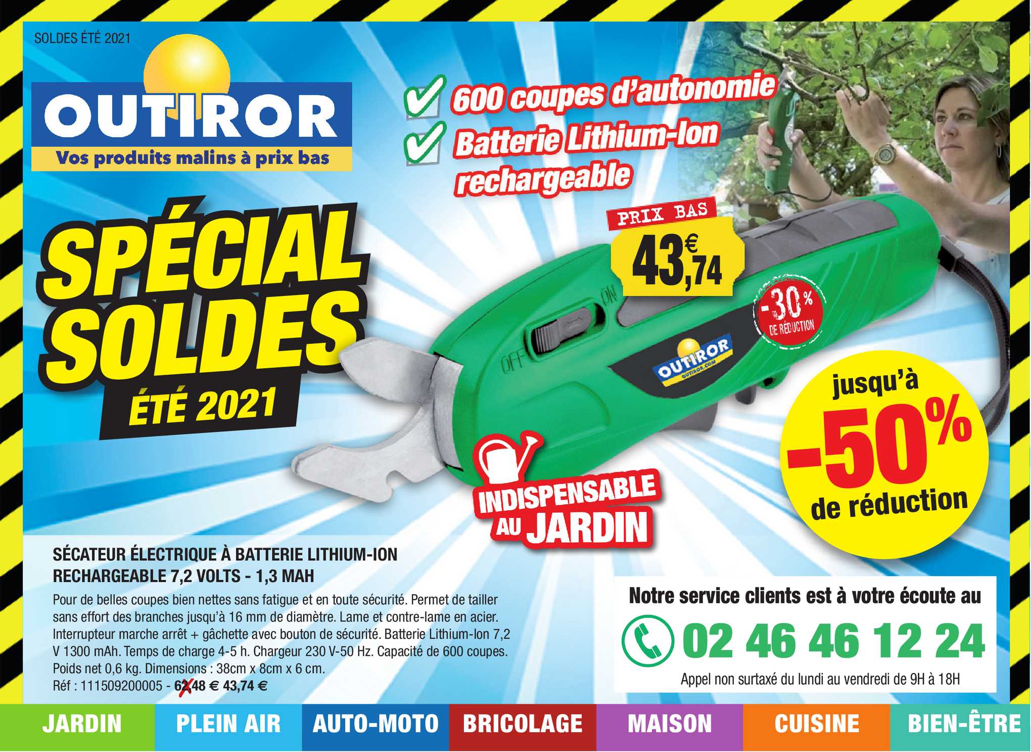 sécateur électrique à batterie lithium-ion rechargeable 7,2 volts - 1,3 mah