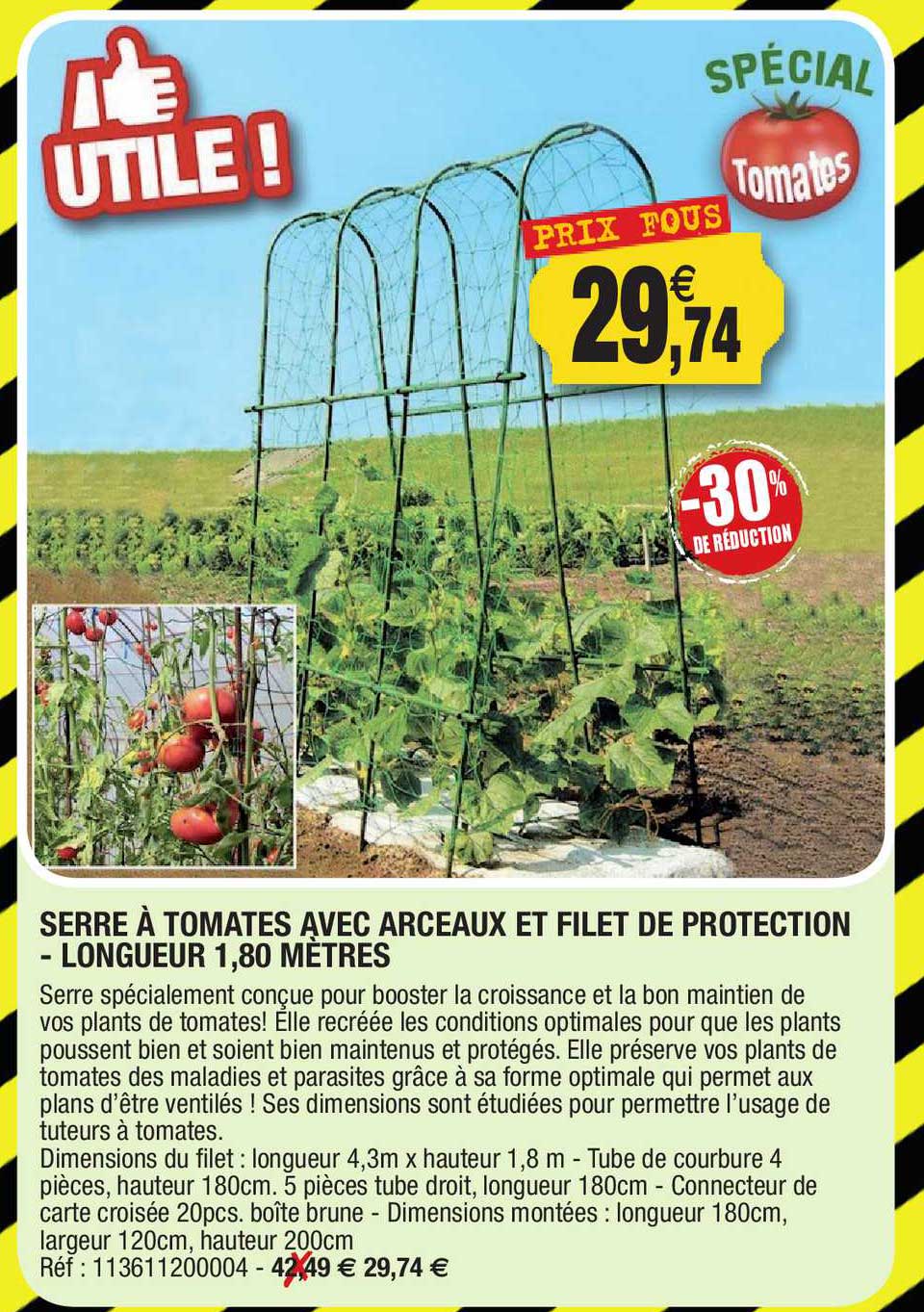 serre à tomates avec arceaux et filet de protection -longueur 1,80 mètres