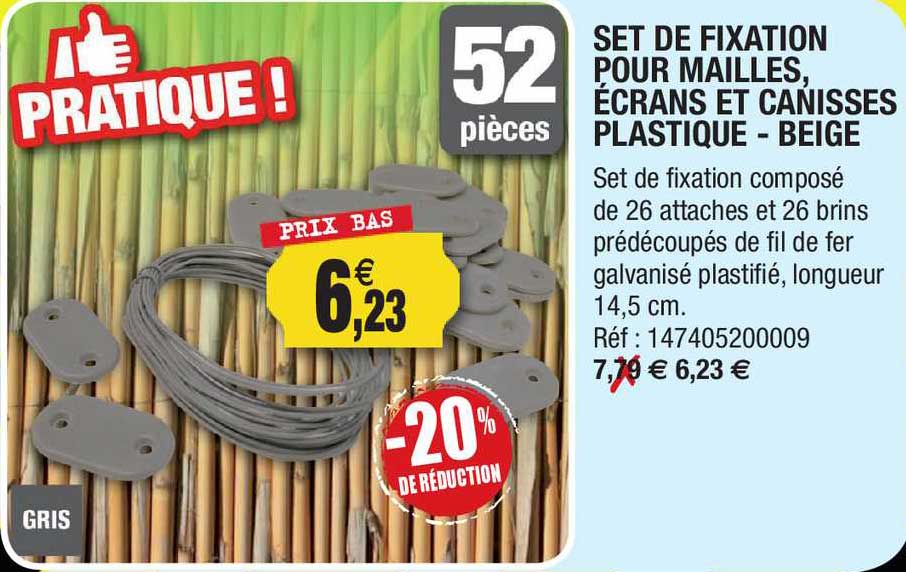 set de fixation pour mailles, écrans et canisses plastique - beige