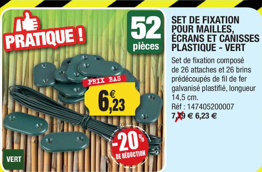 set de fixation pour mailles, écrans et canisses plastique - vert