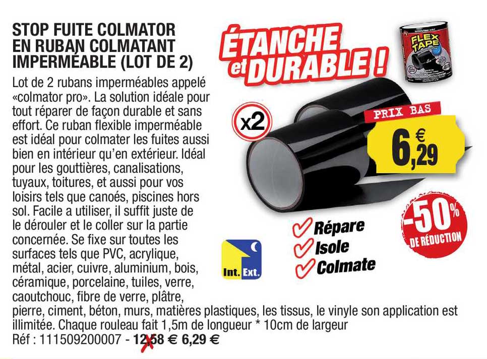 stop fuite colmator en ruban colmatant impérméable (lot de 2 )
