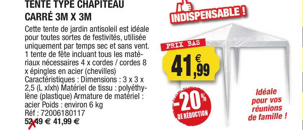 tente type chapiteau carré 3 m x 3 m