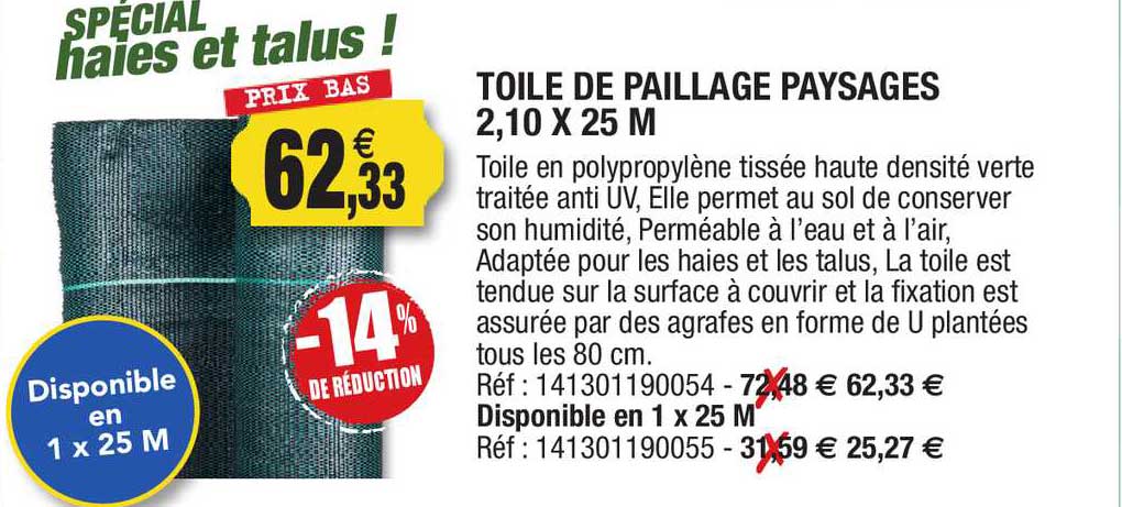 Toile De Paillage Paysages 2,10 X 25 M