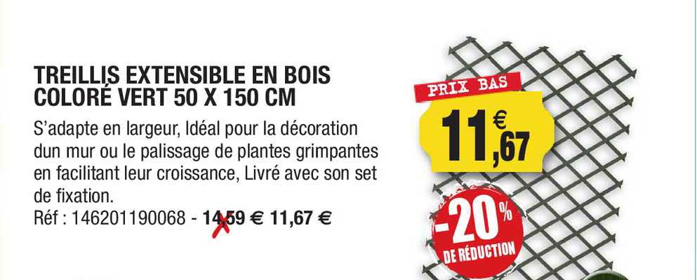 treillis extensible en bois coloré vert 50 x 150 cm