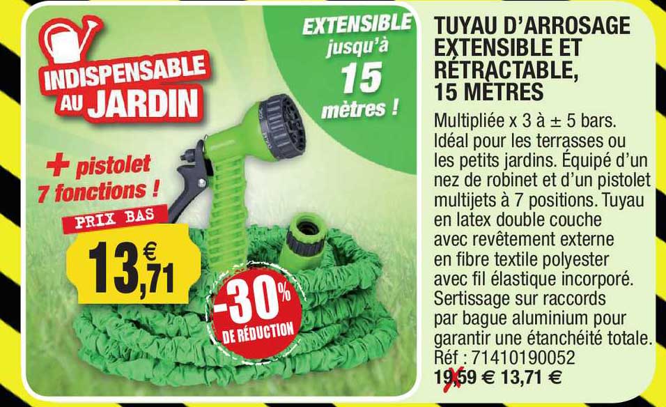 tuyau d'arrosage extensible et rétractable, 15 mètres
