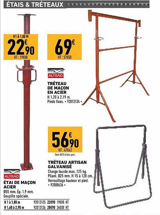 étai de maçon acier altrad, trétau de maçon en acier altrad, trétau artisan galvanisé