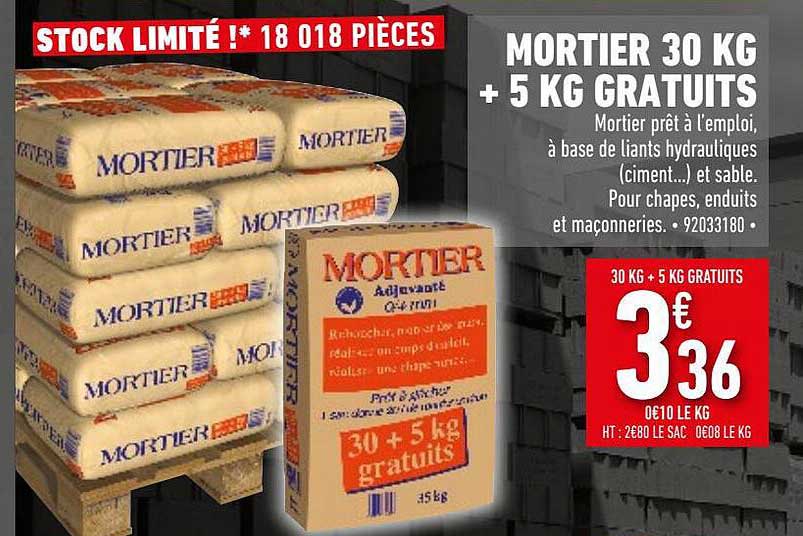 mortier 30 kg + 5 kg gratuits