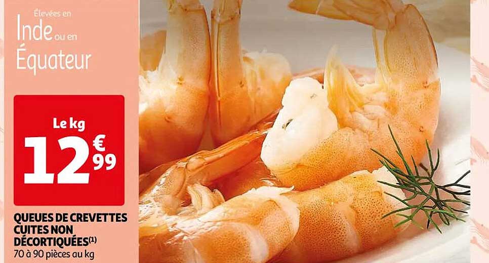 queues de crevettes cuites non décortiquées