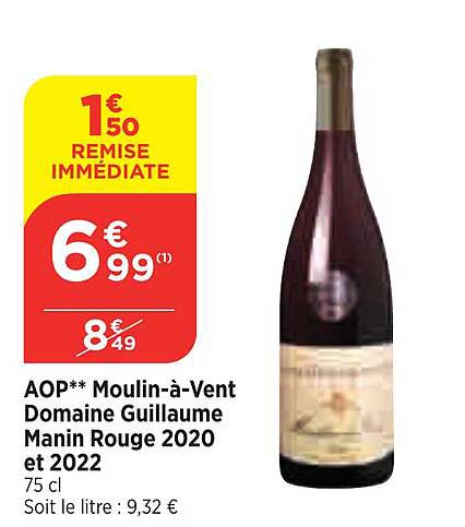 aop moulin-à-vent domaine guillaume manin rouge 2020 et 2022