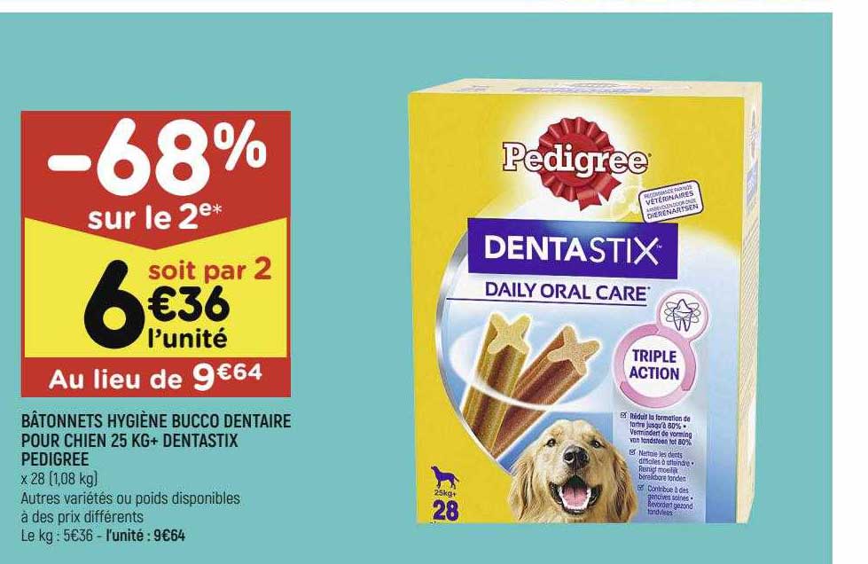 bâtonnets hygiène bucco dentaire pour chien 25 kg+ dentastix pedigree