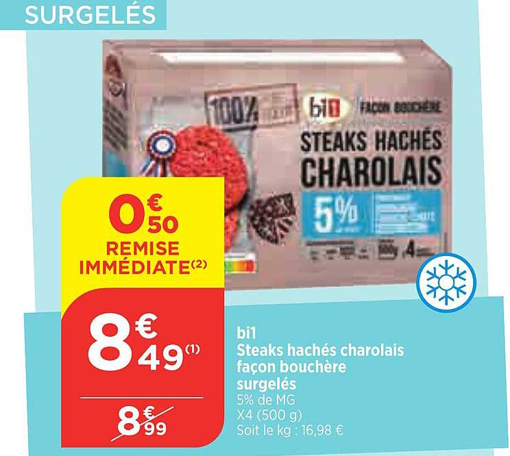 bi1 steaks hachés charolais façon bouchère surgelés