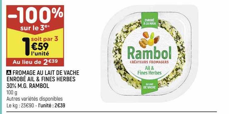 fromage au lait de vache enrobé ail & fines herbes 30% m.g. rambol