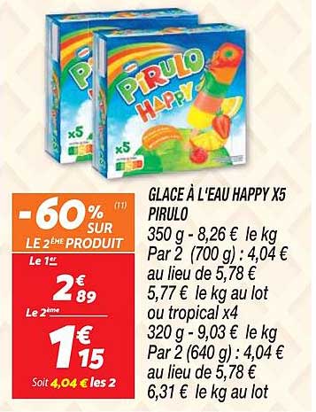 glace à l'eau happy x 5 pirulo
