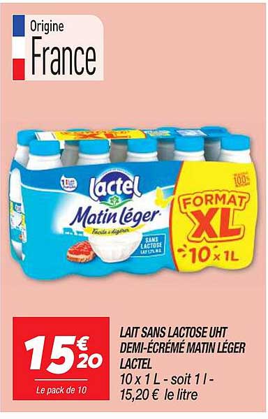 lait sans lactose uht demi-écrémé matin léger lactel