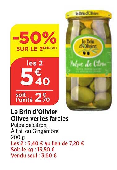 le brin d'olivier olives vertes farcies