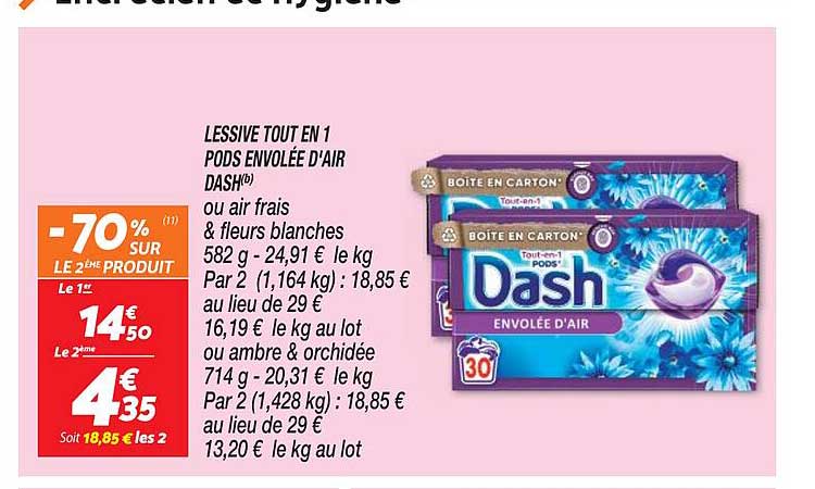 lessive tout en 1 pods envolée d'air dash