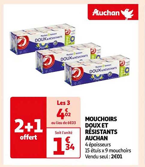 mouchoirs doux et résistants auchan