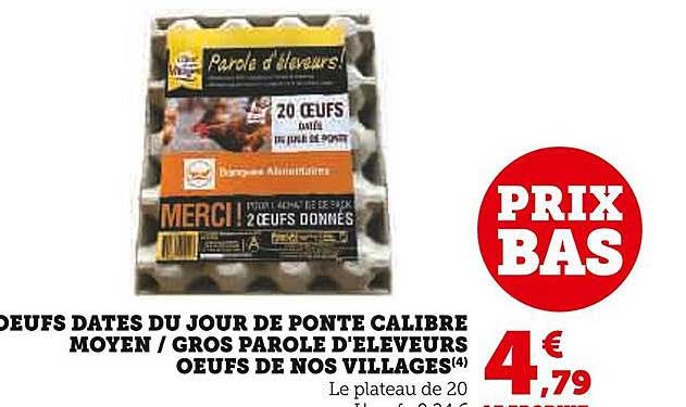 œufs datés du jour de ponte calibre moyen/gros parole d'éleveurs œufs de nos villages