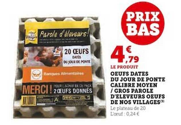 œufs datés du jour de ponte calibre moyen/gros parole d'éleveurs œufs de nos villages