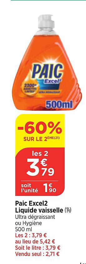 Paic Excel 2 Liquide Vaisselle