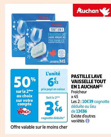 pastille lave vaisselle tout en 1 auchan