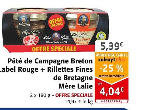 pâté de campagne breton label rouge + rillettes fines de bretagne mère lalie