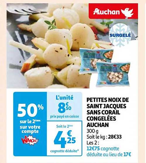 petites noix de saint jacques sans corail congelées auchan